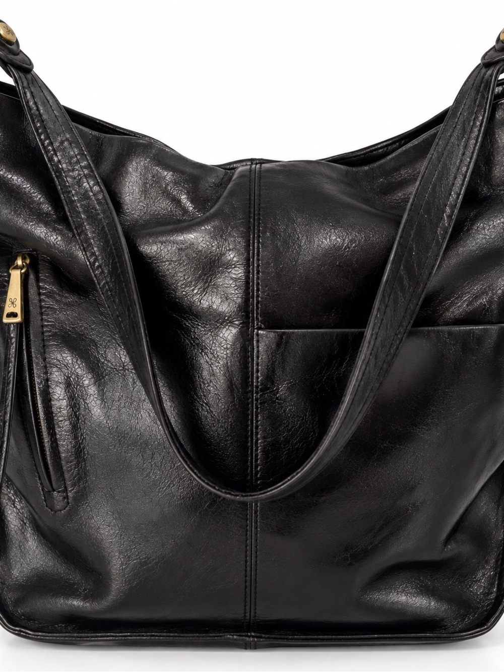 HOBO International Black Shiny Leather Large Slouchy Shoulder Hobo Bag